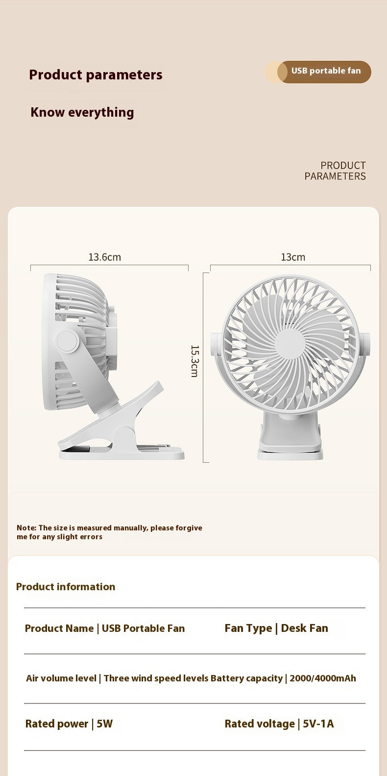 Multifunctional USB Student Dormitory Charging Portable Office Noiseless Electric Fan