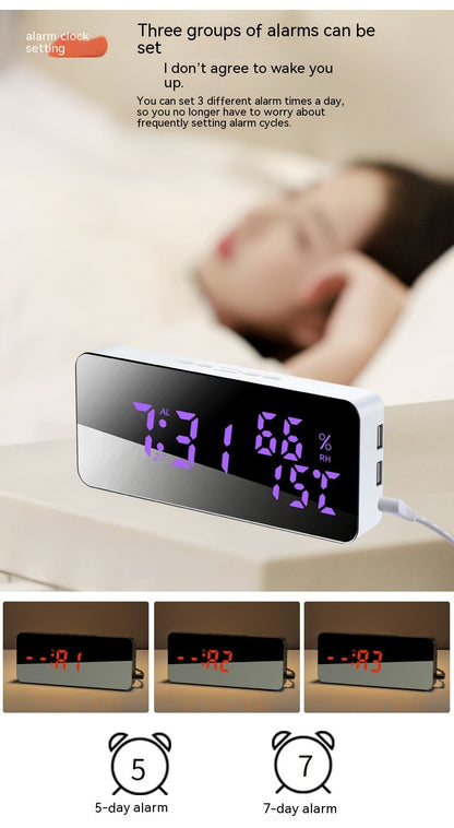 Creative Mobile Phone Charging Mirror Wall-mounted Alarm Clock Snooze Voice Control