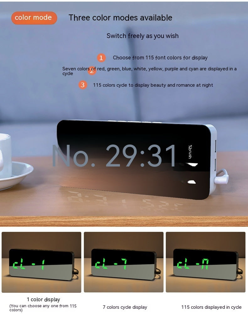 Creative Mobile Phone Charging Mirror Wall-mounted Alarm Clock Snooze Voice Control