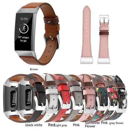 For Fitbit Charge34 Smart Watch Genuine Leather Strap First Layer Cowhide Print Strap